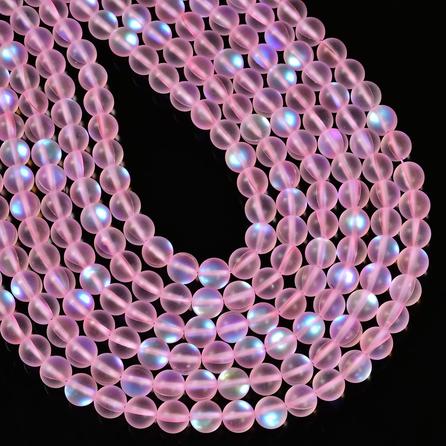 6mm Matte Pink Mermaid Aurora Crystal Glass Bead, Glitter Round Synthetic Moonstone Beads for Jewelry Making Bracelets