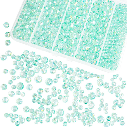 Laopottbeads 800Pcs 4/6/8/10mm Crystal Glass Beads for Jewelry Making Beads for Bracelets Necklace Pendants Making Supplies(Light Blue Green)