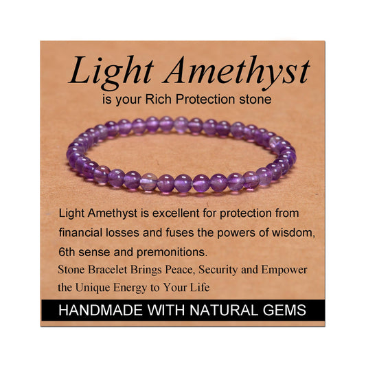 MASSIVE BEADS Light Amethyst - Rich Protection - Handmade Handmade Yoga Stretch Elastic Bracelet Natural Stone Crystal Healing Power Energy Gifts for Unisex Adult 4mm
