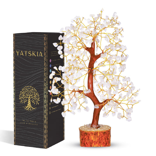 YATSKIA Clear Quartz Crystal Tree for Home Decor, Handmade Gemstone Tree for Positive Energy, Good Luck Birthday Gifts for Women