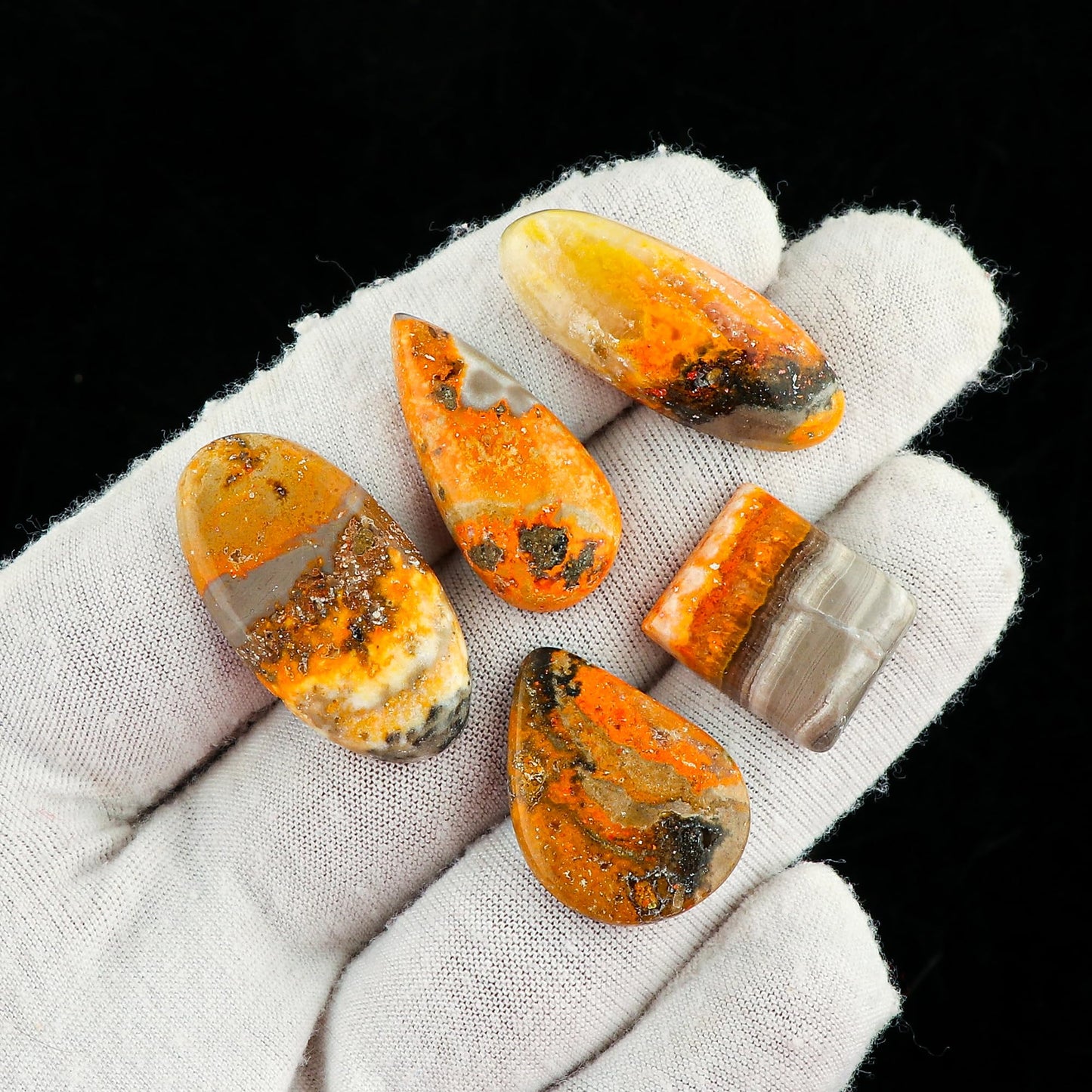 CRYSTALINES 5pcs, Natural Bumble Bee Jasper Gemstone Cabochon, Wholesale Polished Crystals, DIY Jewelry Making, Bulk Yellow Jasper Loose Supplies, Wire Wrapping, Gem Collection, AAA Grade