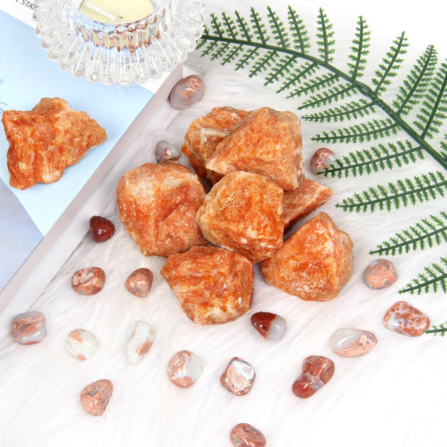 1.1lb Bulk Raw Sunstone Rough Crystal-Natural Sunstone Raw Stones Crystal for Tumbling, Cabbing, Fountain Rocks, Decoration, Polishing, Wire Wrapping, Wicca & Reiki Crystal Healing