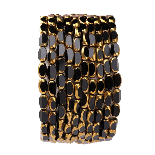 DADIFEN Glass Rice Beads Black 4x6mm 50pcs Faceted Oval Golden Edge Crystal Loose Beads for DIY Craft Jewelry Making