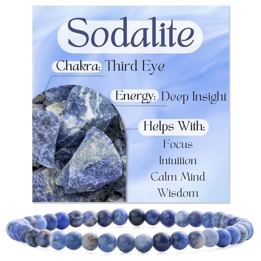 Bivei Sodalite-Clear Insight & Authenticity-4mm Beaded Bracelets for Women Handmade Semi Precious Natural Stone Stretch Elastic Jewelry Yoga Protection Gifts