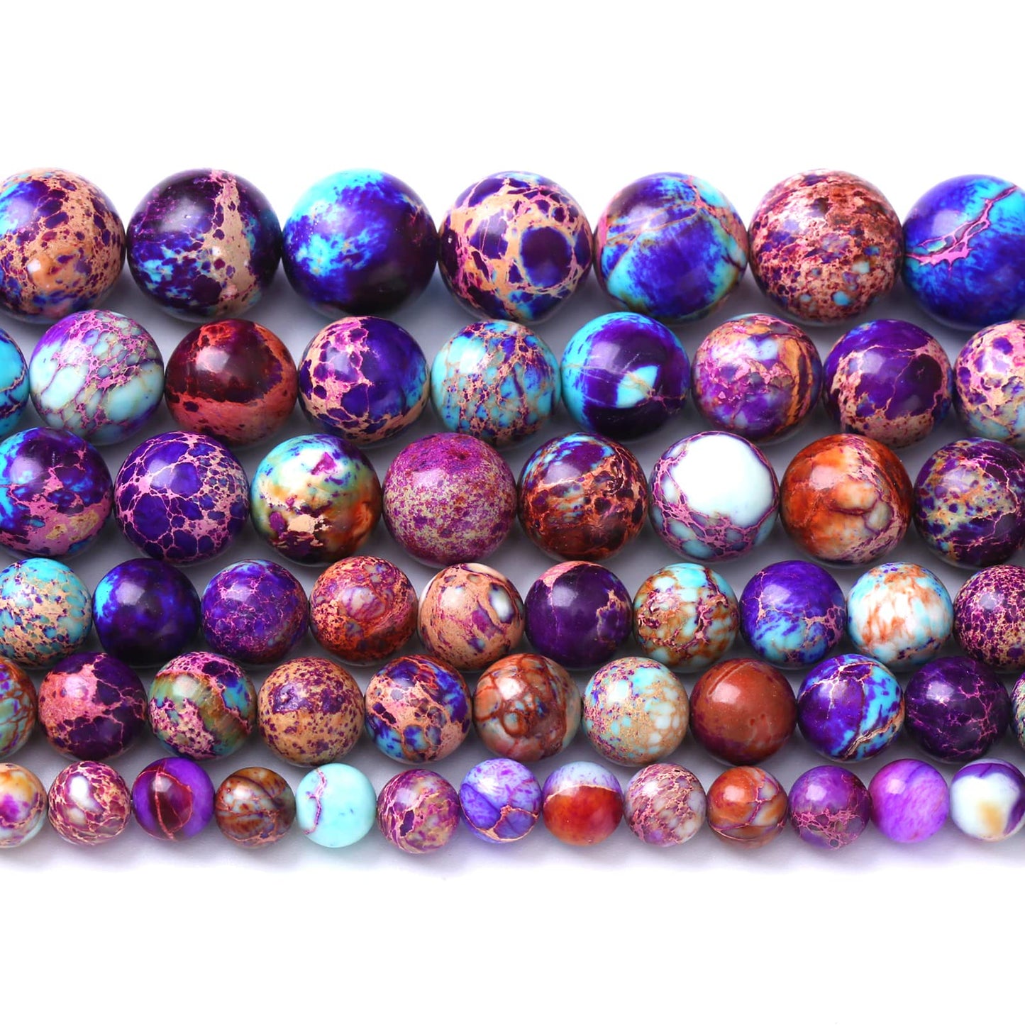 10MM 36PCS Natural Stone Galaxy Purple Sea Sediment Imperial Jasper Loose Beads for Jewelry Making DIY Bracelet Necklace