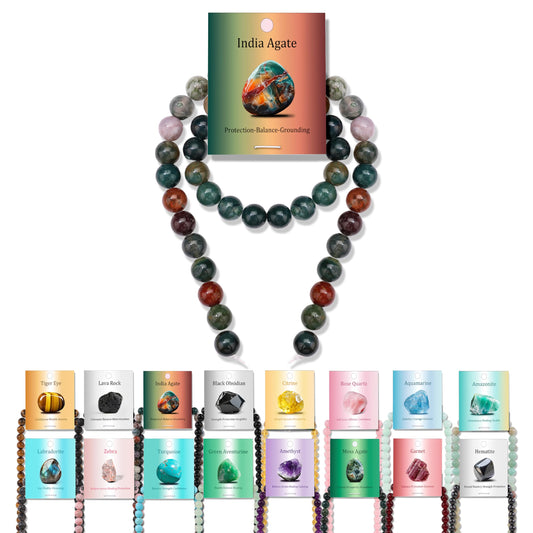 Vinswet 45pcs 8mm India Agate Natural Stone Beads Round Genuine Real Stone Beading Loose Gemstones DIY Smooth Bead for Bracelet Necklace Earrings Jewelry Making