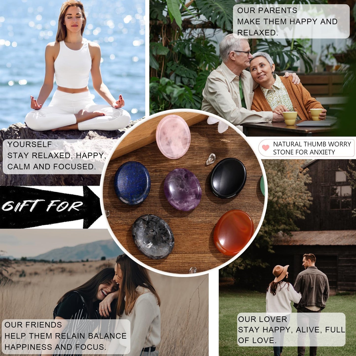 GolbalJew Clear Quartz Thumb Worry Stone for Anxiety Healing Crystals Sets, Hand Carved Crystals and Healing Stones, Meditation Crystal Reiki Natural Relax Palm Stone for Anxiety Therapy Relief