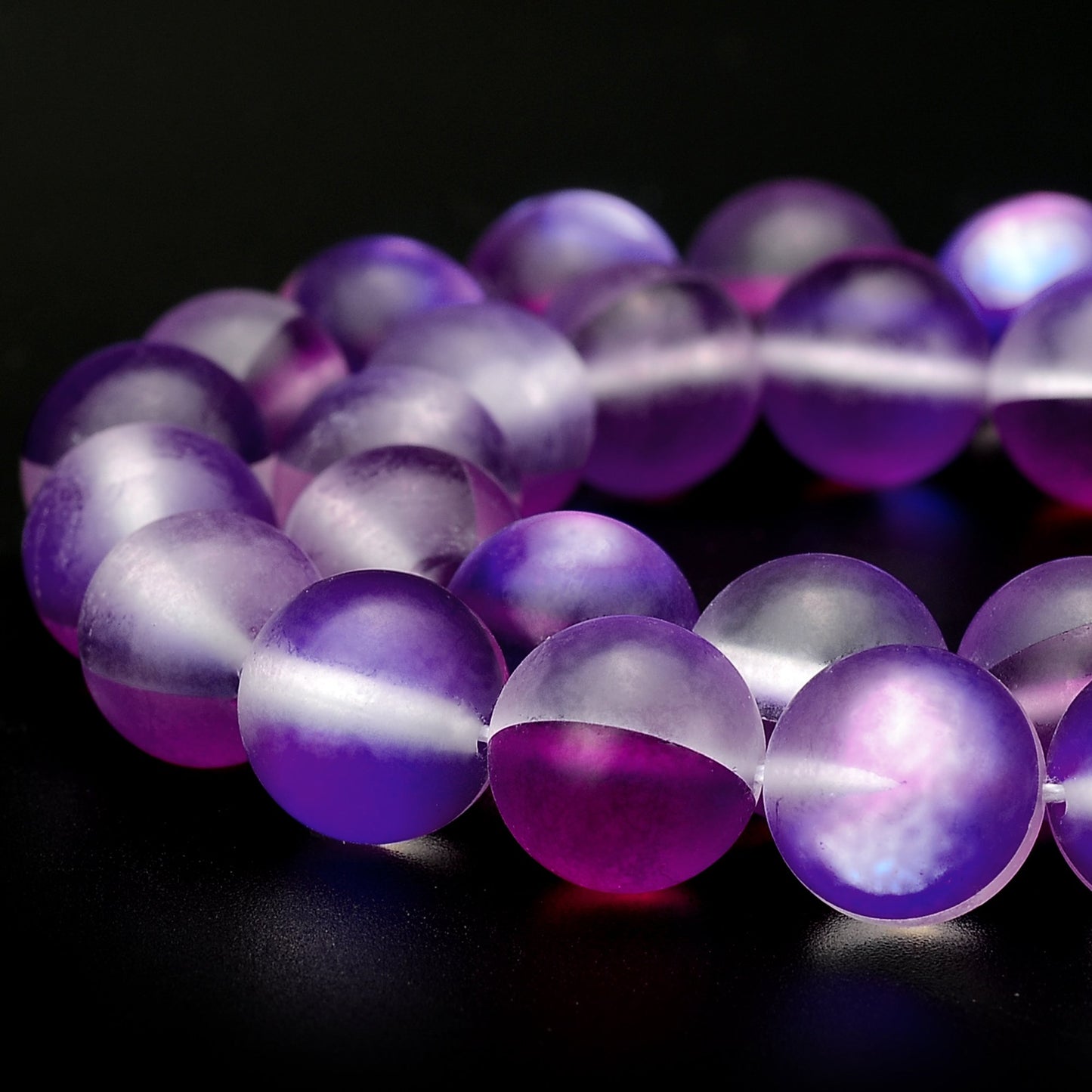 RUBYCA 8mm Round Moonstone Matte Crystal Glass Beads Aura for Jewelry Making Purple, 1 Strand