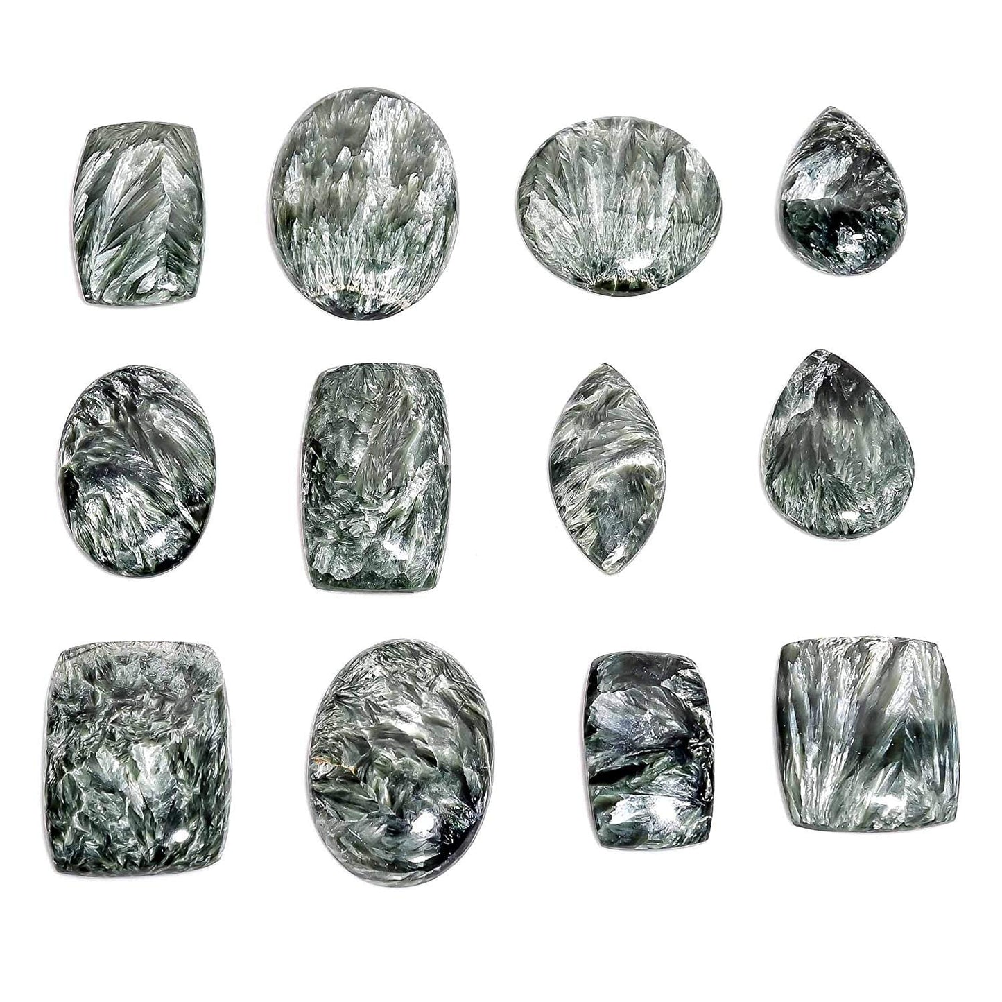 4pcs Natural Seraphinite Gemstone Wholesale Cabochons Lot, Jewelry Making Loose Gemstone, Polished Home Decor Specimen, DIY, Wire Wrapping, Reiki, Healing Crystals, Bulk Gemstone Deal
