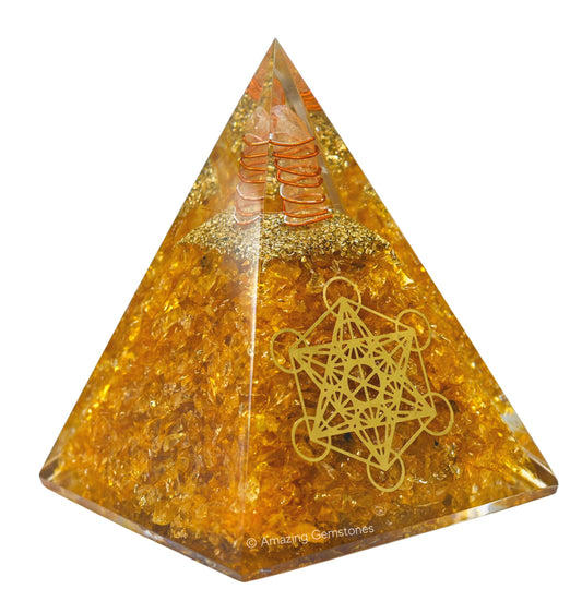 Amazing Gemstone Organite Orgone Pyramid Extra Large 105 MM - Orgone Energy Pyramid with Citrine Crystals and Healing Stone - Orgonite Pyramids Crystals and Positive Energy