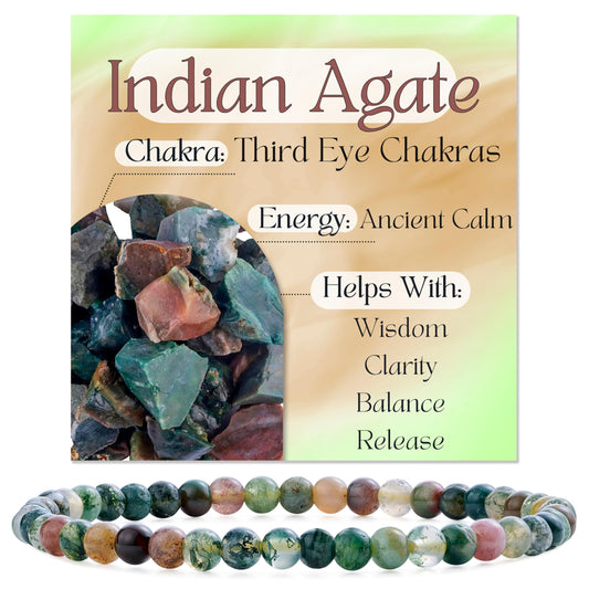 Bivei Indian Agate-Ancient Calm-4mm Beaded Bracelets for Women Handmade Semi Precious Natural Stone Stretch Elastic Jewelry Yoga Protection Gifts