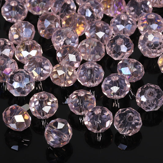 NITOPUPU 500pcs 6mm Crystal Glass Beads for Jewelry Making Faceted Rondelle Flat Beads for Bracelets Necklace Earrings DIY Crafts (Pink Crystal AB Bead)