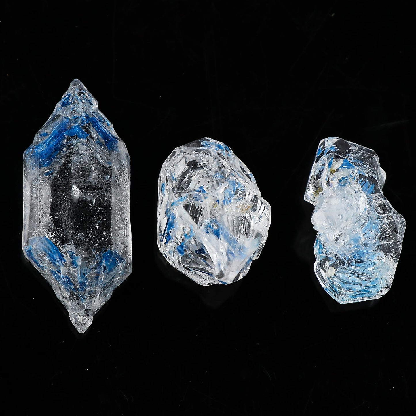 CRYSTALIS (3pcs) (50+cts) Natural Rare Blue Herkimer Diamond Raw Crystals, Loose Gemstone Wholesale Bulk Rough Jewelry Making Supply, Wire Wrapping, DIY, Gem Collectibles (18-24mm)