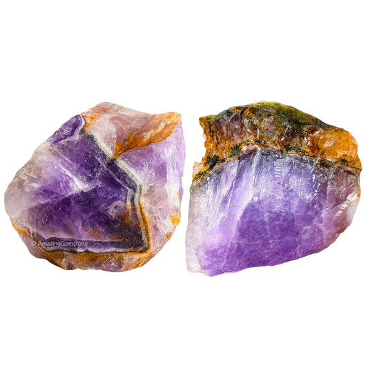 Amazing Gemstone Amethyst Chevron Raw Crystals and Healing Stones, Natural Rocks for Tumbling - DIY Raw Stones and Crystals, 2 Pieces