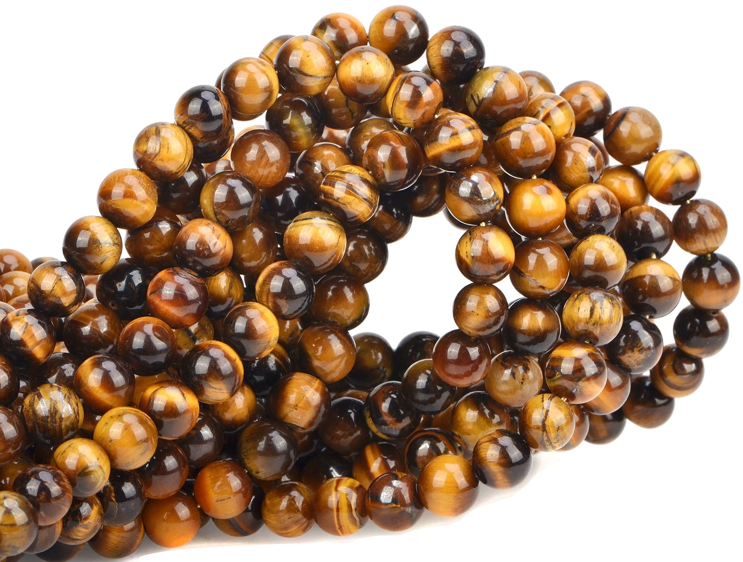 80Pcs Natural Crystal Beads Stone Gemstone Round Loose Energy Healing Beads with Free Crystal Stretch Cord for Jewelry Making (Yellow Tiger Eye, 10mm)
