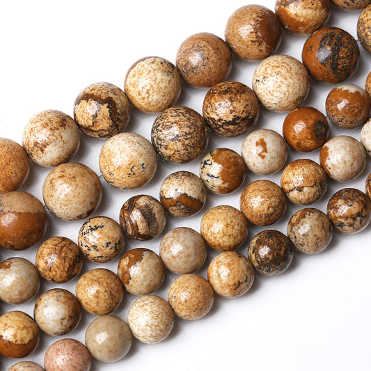 Natural Picture Jaspers Stone Beads Round Smooth Gemstones Loose Spacer Beads for Jewelry Making DIY Necklaces Bracelets 8mm 46pcs 15"