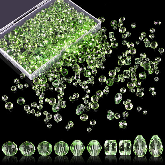 NIUBIER Crystal Beads, 600 Pcs Glass Assorted Crystal Beads for Jewelry Making, Rondelle with Container Box, Glass Bulk DIY Necklace Bracelet Earring(4/6/8mm, Green))