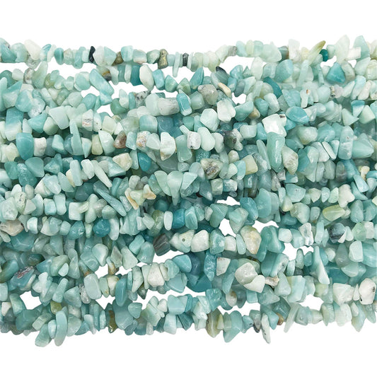 Fekuar 64" Irregular Tumbled Amazonite Chip Beads for Jewelry Making, Healing Crystal Drilled Loose Bead Strand DIY Craft Supplies, 5-8mm
