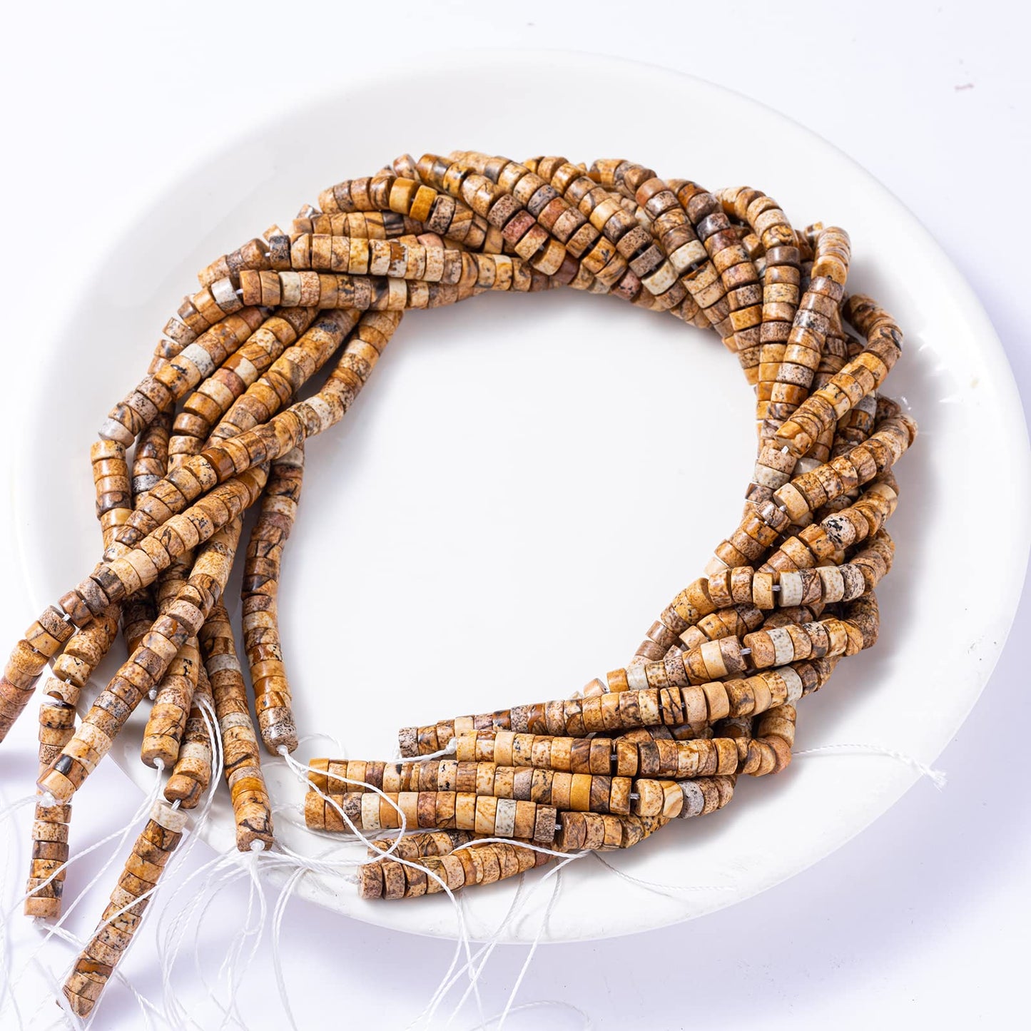 Natural Blown Picture Stone Spacer Beads 6x3mm 38cm/str Flat Round Loose Semi Gemstone Caps for Making Bracelets Necklace