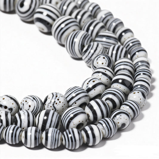 Yochus 45pcs Synthesis Colour Malachite Beads，8mm Black White Striated Ntural Stone Round Loose Beads for Jewelry Making Earring Necklace DIY Crafts