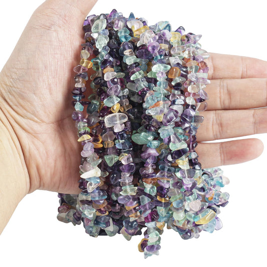 favoramulet 5-8mm Fluorite Tumbled Stone Chip Beads for Jewelry Making, Irregular Shaped Healing Crystal Loose Bead Supply, Pack of 2 Strands(64 inches)