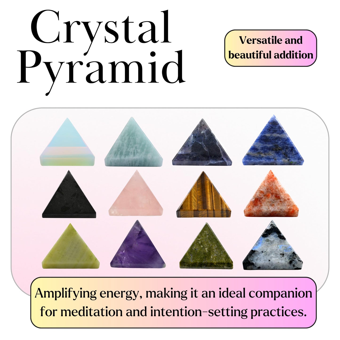 Amazing Gemstone Pack of 11 Crystal Pyramid Healing Stones - 1" Wholesale Bulk Crystals Pyramid Figurine of Natural Stone for Meditation, Reiki, Chakra Balancing and Crystal Pyramids Grid