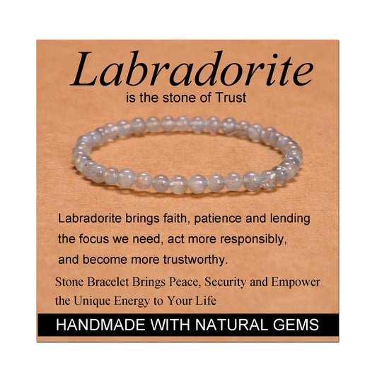MASSIVE BEADS Labradorite - Trust - Handmade Handmade Yoga Stretch Elastic Bracelet Natural Stone Crystal Healing Power Energy Gifts for Unisex Adult 4mm