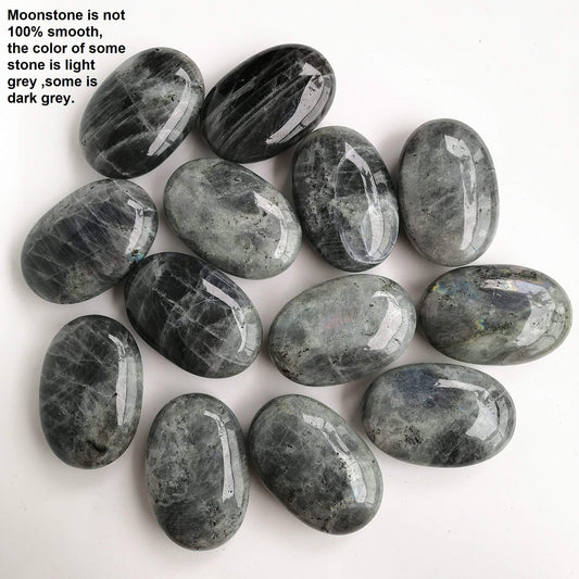 Loveliome Natural Labradorite Oval Polished Worry Stones, Healing Crystal Indoor Fountain Stones Massage Energy Anxiety Relief Items