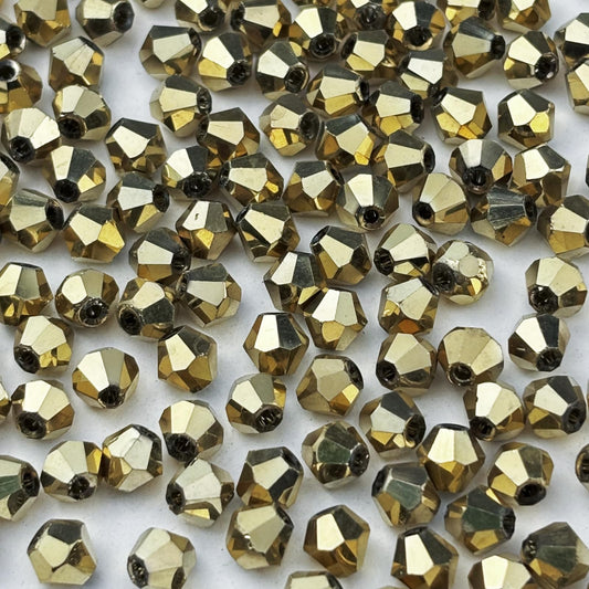 YUEXIGO 400pcs 4mm Bicone Glass Crystal Beads for Jewelry Making, Faceted Bicone Glass Spacer Beads for Bracelet Earring Necklace DIY Craft(Light Gold)