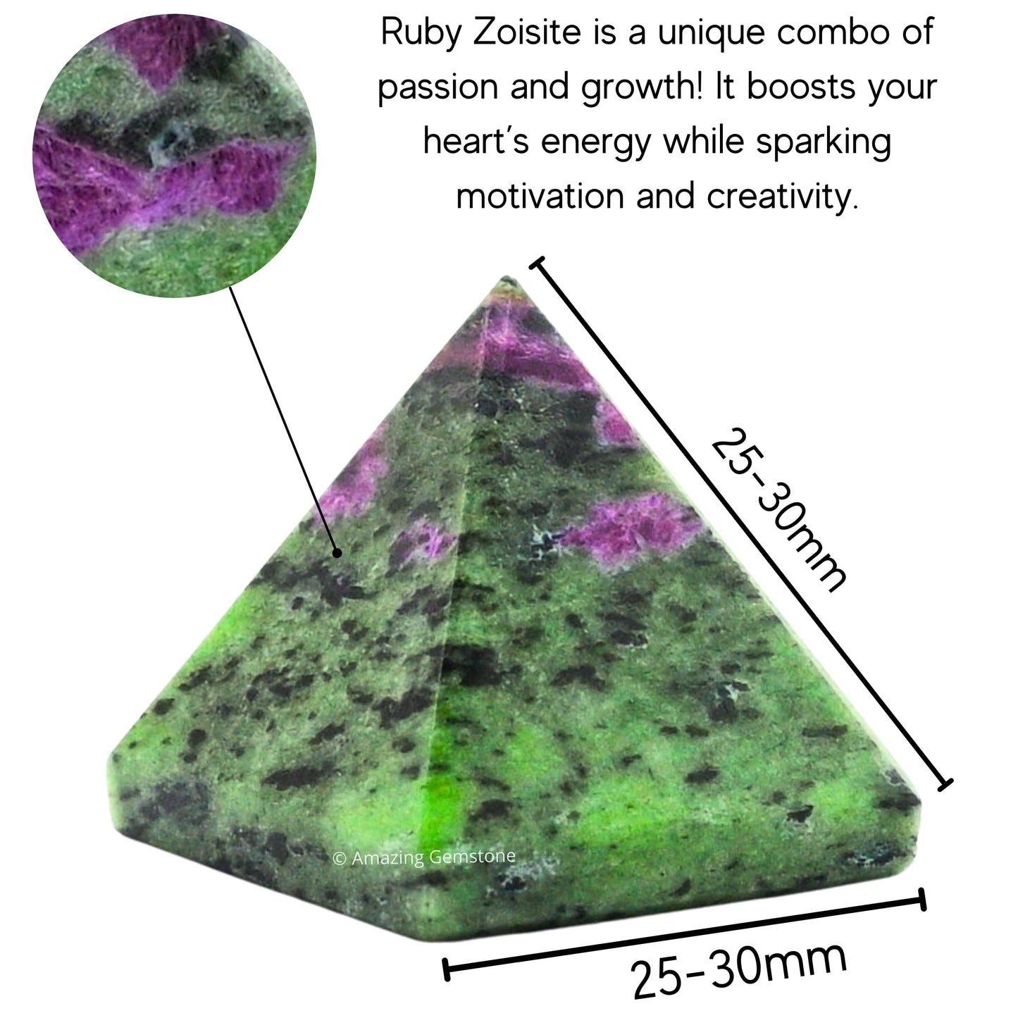 Amazing Gemstone Ruby Zoisite Pyramid Crystal Healing Stones - 1" Great Pyramid Figurine of Natural Stone Pyramid for Meditation, Reiki, Chakra Balancing and Crystal Pyramids Grid