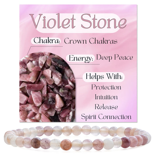 Bivei Violet Stone-Deep Peace-4mm Beaded Bracelets for Women Handmade Semi Precious Natural Stone Stretch Elastic Jewelry Yoga Protection Gifts