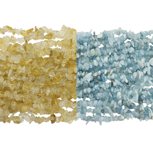 Fekuar 64" Irregular Tumbled Citrine & Aquamarine Chip Beads for Jewelry Making, Healing Crystal Drilled Loose Bead Strand DIY Craft Supplies, 5-8mm