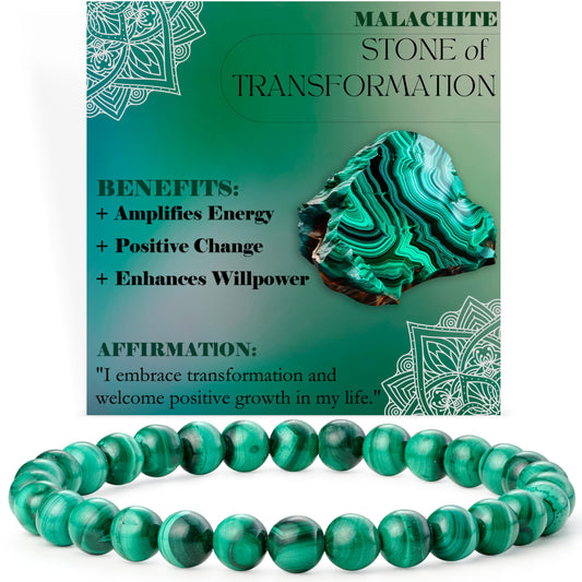 Bivei Malachite - Transformation - 6mm Beaded Bracelets for Women Handmade Semi Precious Natural Stone Stretch Elastic Jewelry for Women Yoga Protection Gifts