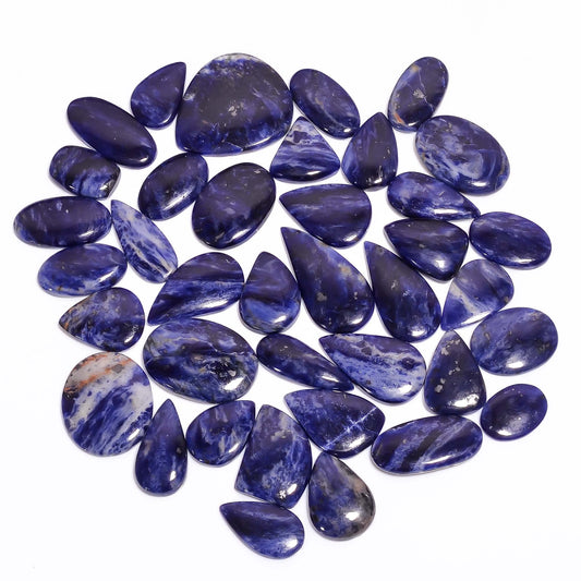Natural Sodalite Gemstone- Healing Crystals for DIY Jewelry Making -Loose Natural Cabochon -Perfect for Crafting Unique Jewelry Designs (5 pcs, 25-35 mm)