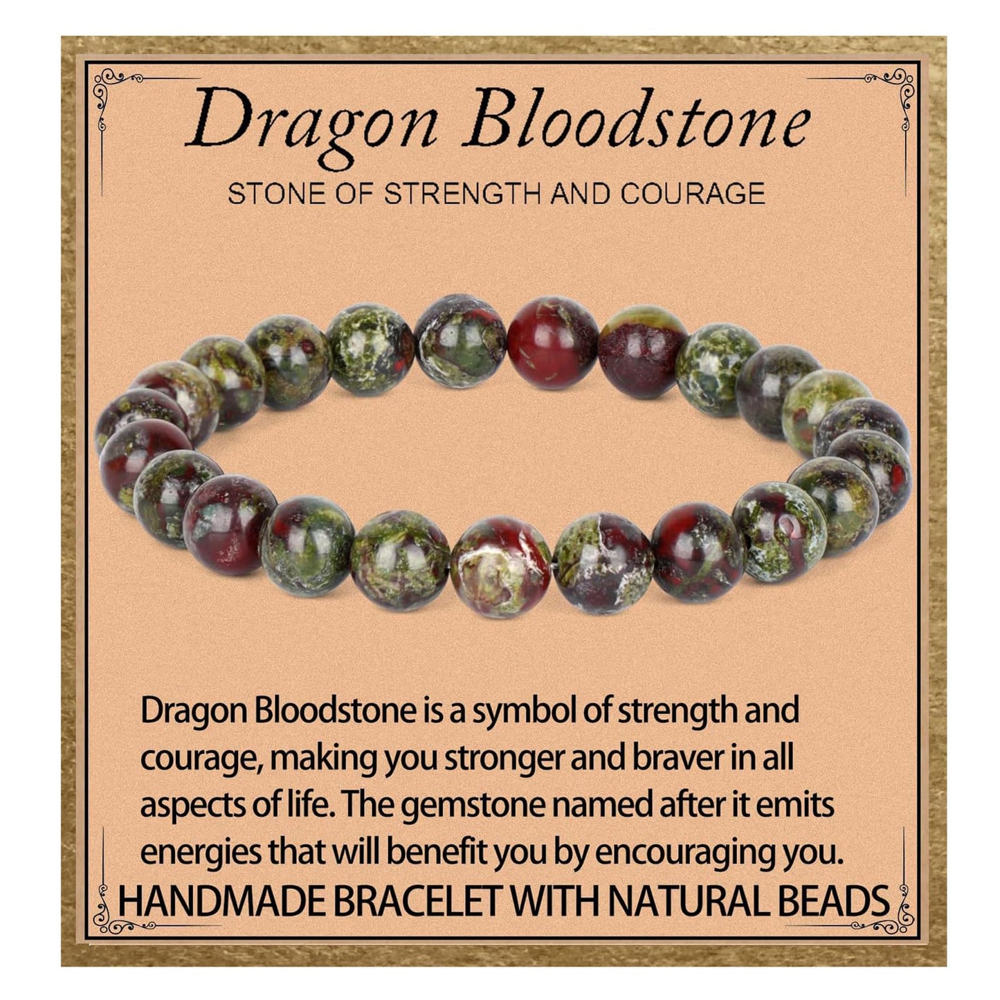 LPBeads Handmade Natural Gemstone Stretch Elastic 8mm Dragon Bloodstone Bracelet Healing Crystal Round Stone Beads Jewelry Gifts for Women Men