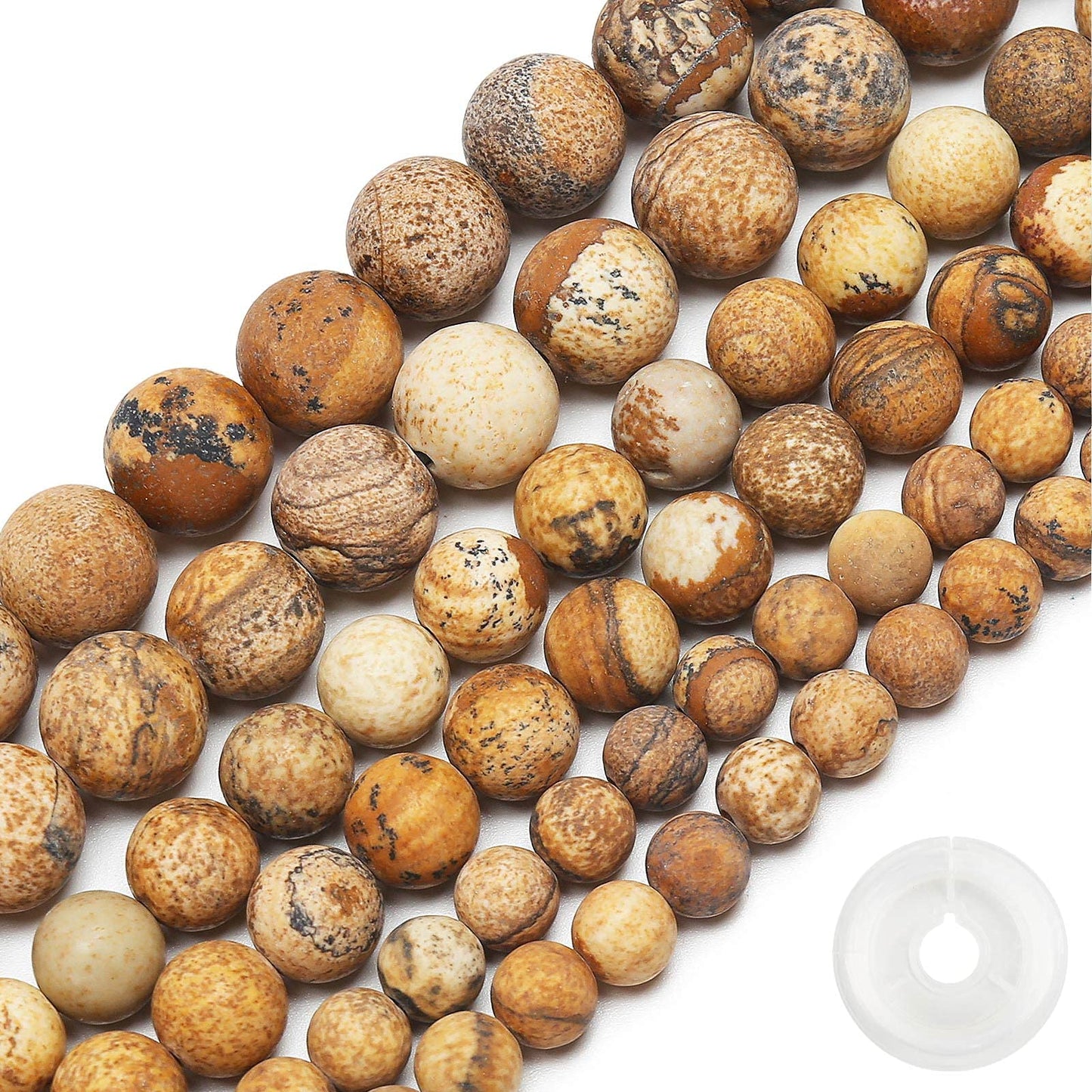 Natural Matte Picture Jasper Beads, 6MM Round Frosted Unpolished Loose Gemstone Beads for Bracelet Necklace Jewelry Making, Energy Stone Healing Power with Stretch Beading Cord