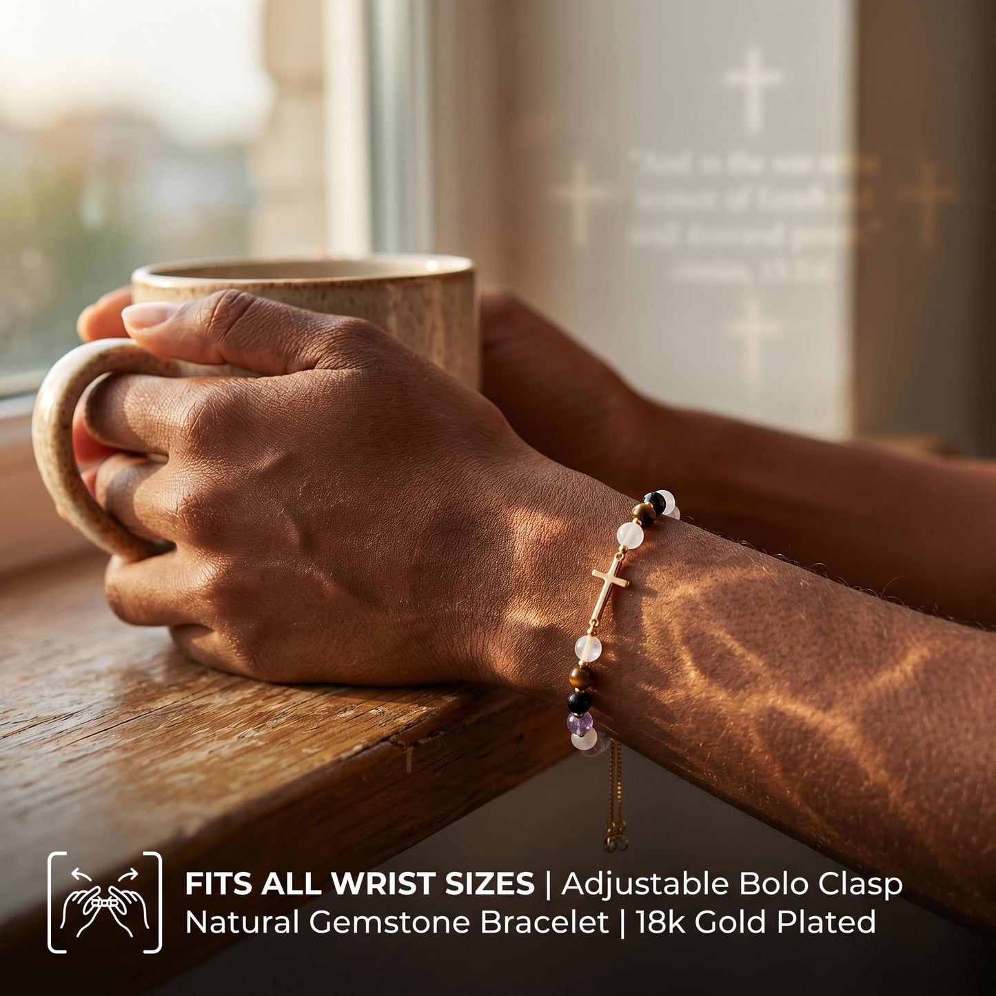 Aghfacy Christian Gifts for Mom Cross Bracelet Natural Gemstone Crystal Bracelet Gold Cross Charm Birthday Gifts for Mom Religious Gift Adjustable with Message Card