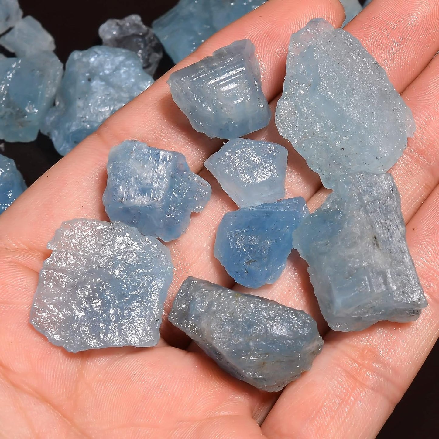 GEMKORA (10pcs) (25 ct.) Blue Aquamarine Natural Raw Gemstone and Rough Crystals Rock Jewelry Making Supplies Chakra Healing Stone ART-CRAFTS-DIY Good Luck Crystals Protection Stone (7-10mm)