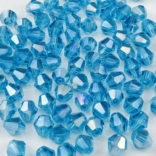 Pinhoollgo 100pcs 8mm Bicone Crystal Glass Beads Faceted Bicone Crystal Beads Bulk Glass Spacer Beads for Bracelets Necklace Pendants Earrings DIY Jewelry Craft Making(Lake Blue AB)