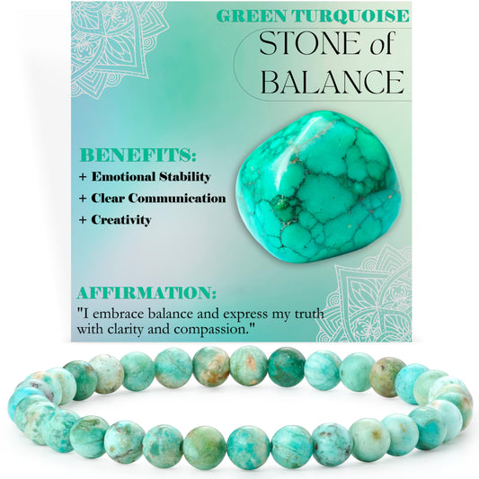 Bivei Green Turquoise - Balance - 6mm Beaded Bracelets for Women Handmade Semi Precious Natural Stone Stretch Elastic Jewelry for Women Yoga Protection Gifts