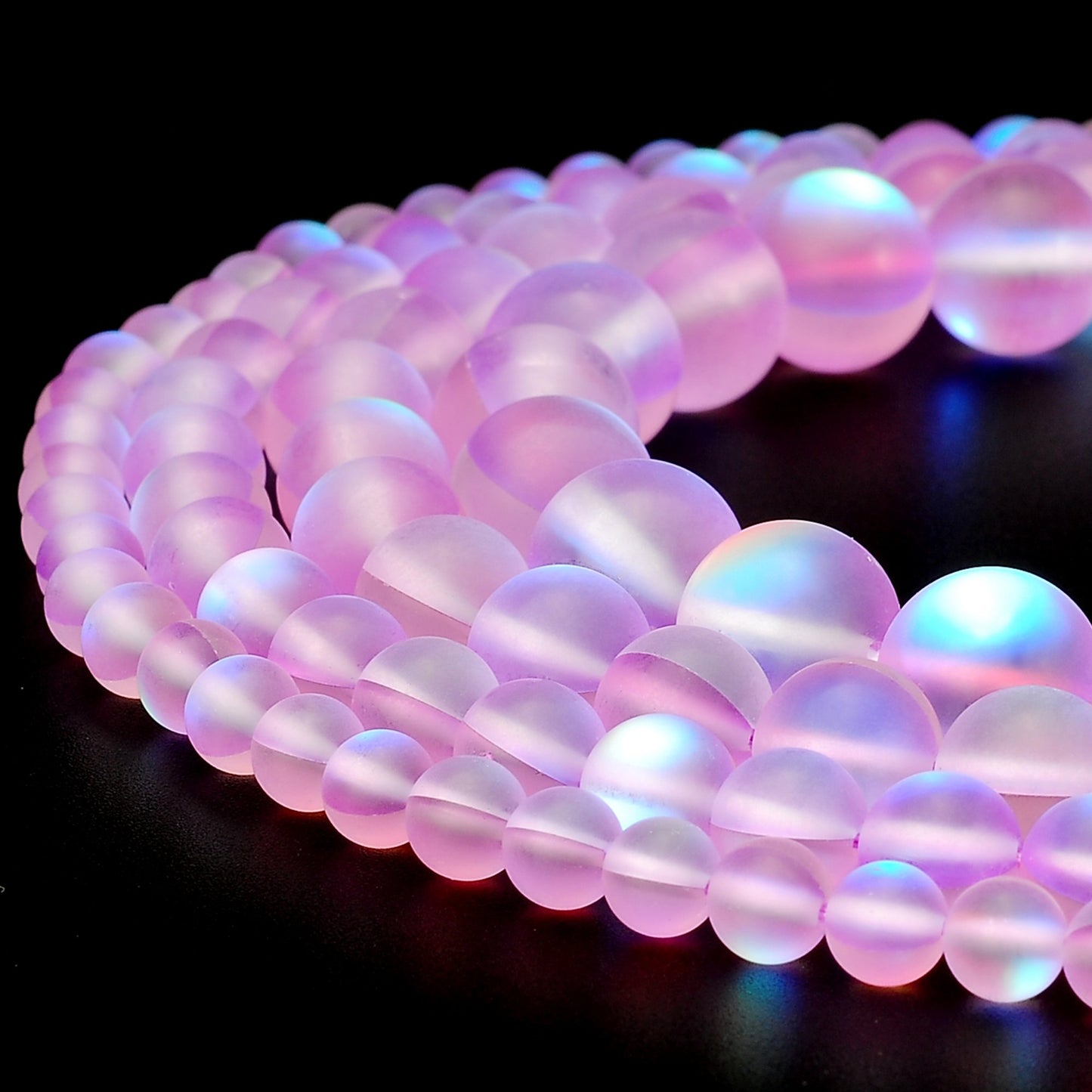 RUBYCA 10mm Round Moonstone Matte Crystal Glass Beads Aura for Jewelry Making Purple, 1 Strand