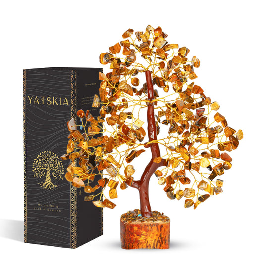 YATSKIA Tiger Eye Crystal Tree - Gemstone Tree of Life - Tiger Eye Stone - Chakra Gifts - Crystal Décor - Feng Shui Decor - Spiritual Gifts for Women