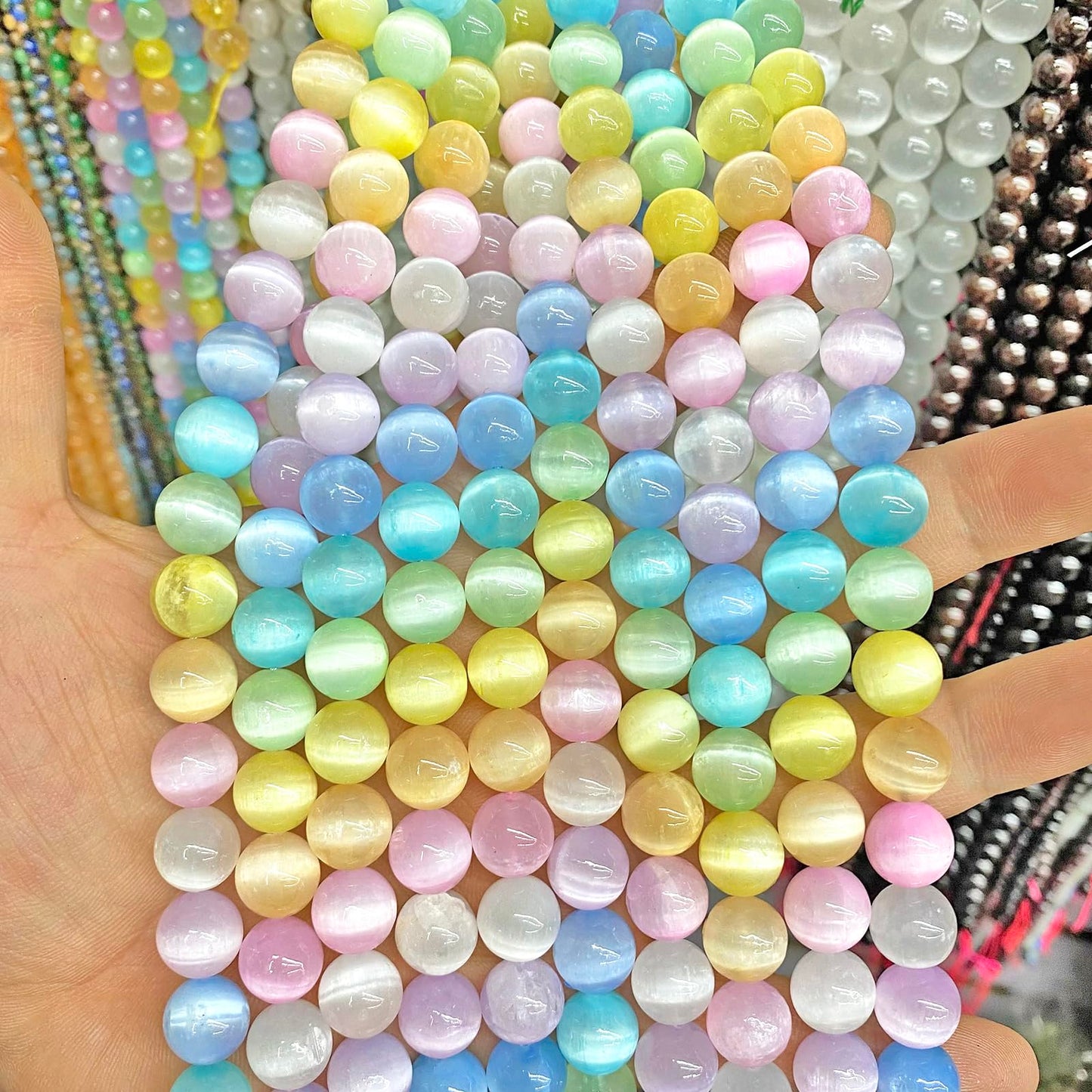 90PCS 8MM Colorful Selenite Gypsum Stone Crystal Beads for Jewelry Making DIY Bracelet 2 Strands