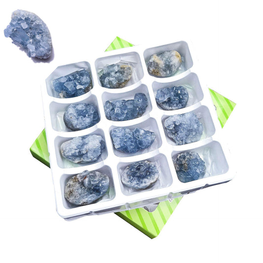 Erliway Natural Celestite Crystal Cluster, Irregular Blue Celestine Cluster Geode, Raw Gemstone Specimen for Birthstone Gift Reiki Healing Meditation Home Decor (0.15-0.22lb)