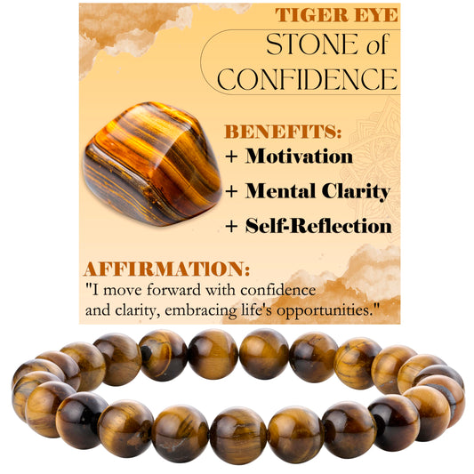 Bivei Tiger Eye - Confidence - 8mm Beaded Bracelets for Women Handmade Semi Precious Natural Stone Stretch Elastic Jewelry Yoga Protection Gifts