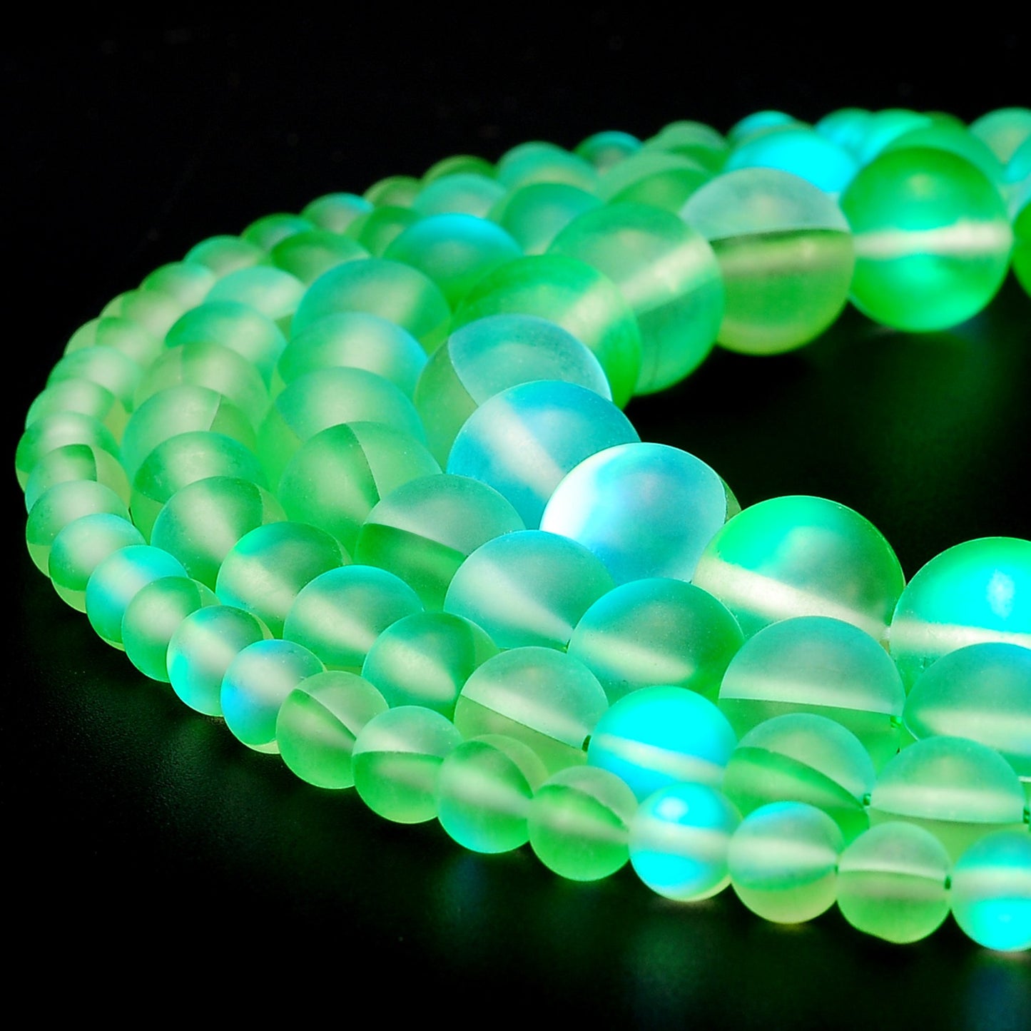 RUBYCA 6mm Round Moonstone Matte Crystal Glass Beads Aura for Jewelry Making Green, 1 Strand