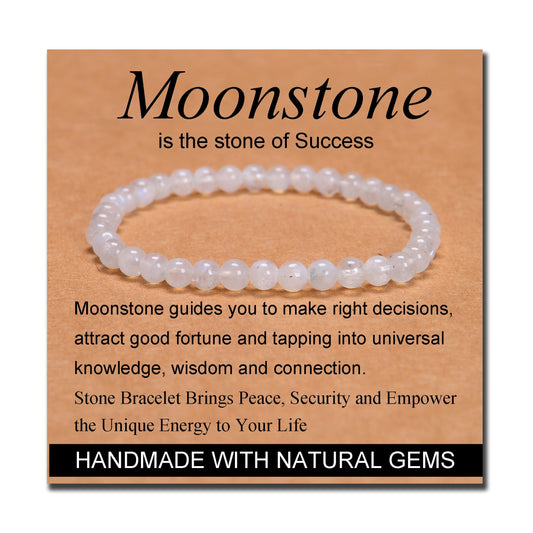 MASSIVE BEADS Moonstone - Success - Handmade Handmade Yoga Stretch Elastic Bracelet Natural Stone Crystal Healing Power Energy Gifts for Unisex Adult 4mm