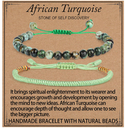 LPBeads 6mm African Turquoise Bracelet with Handmade Rope Bracelet Size Adjustable Natural Stone Crystal Healing Bracelets Gifts for Unisex Adults
