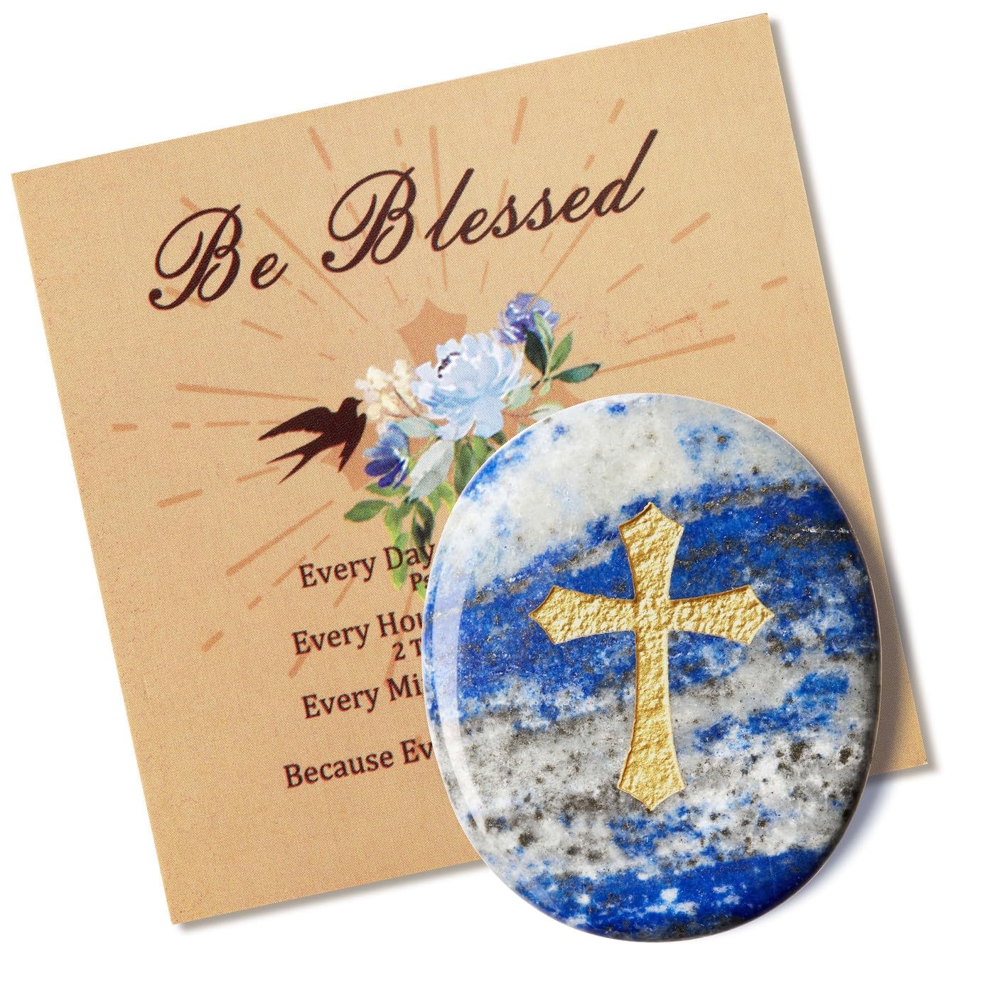LAIDANLA Lapis Lazuli Cross Engraved Healing Crystal Worry Stones for Pray Faith Anxiety Relief Oval Palm Stone Polished Natural Crystal Gifts