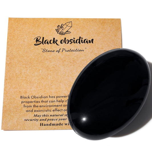 MAIBAOTA 2.4" Large Black Obsidian Crystal Stone Polished Palm Stone Healing Crystals 0.7" Thick Natural Reiki Gemstone Worry Stone Energy Balancing Anxiety Stress Relief Meditation 1 Pc